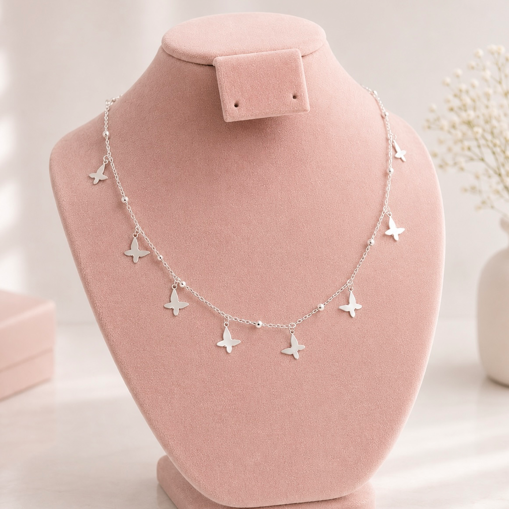 Collar en plata ley 925 dijes mariposa