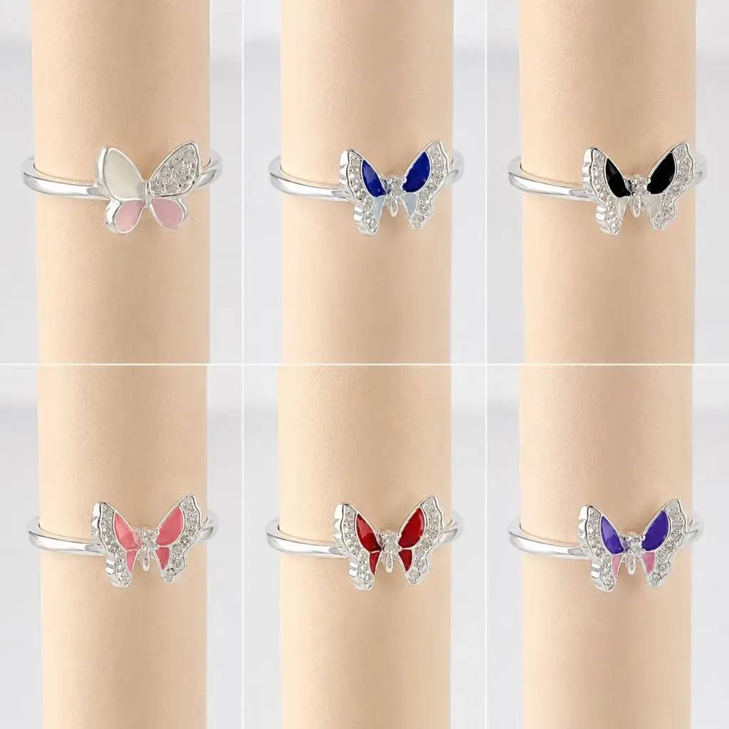 Anillo en Plata ley 925 mariposa esmaltada 