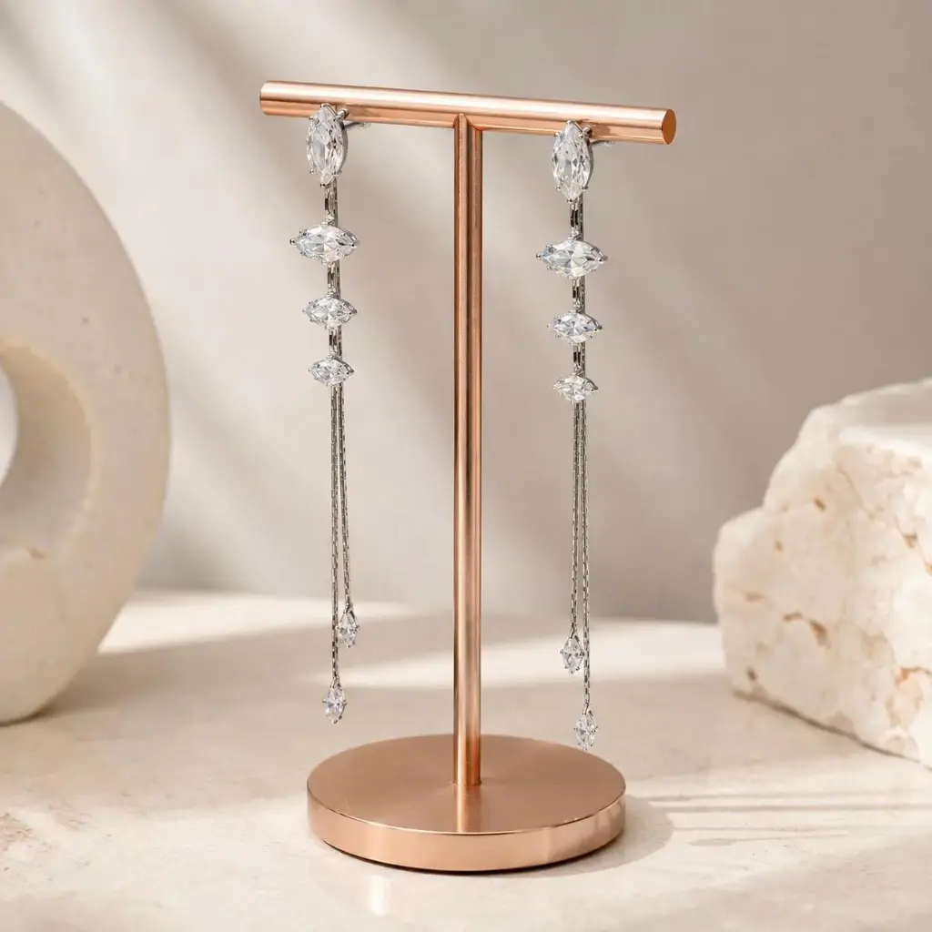 Aretes largos en rodinado gold / silver línea premium sistema de pasar cristales gota