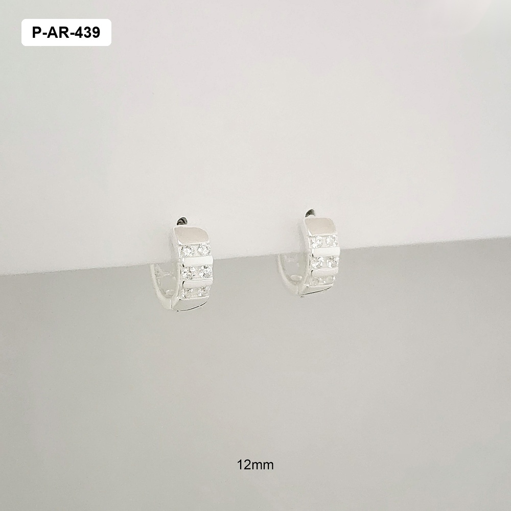 Argollas huggie plata ley 925 microcircones blancos 12mm