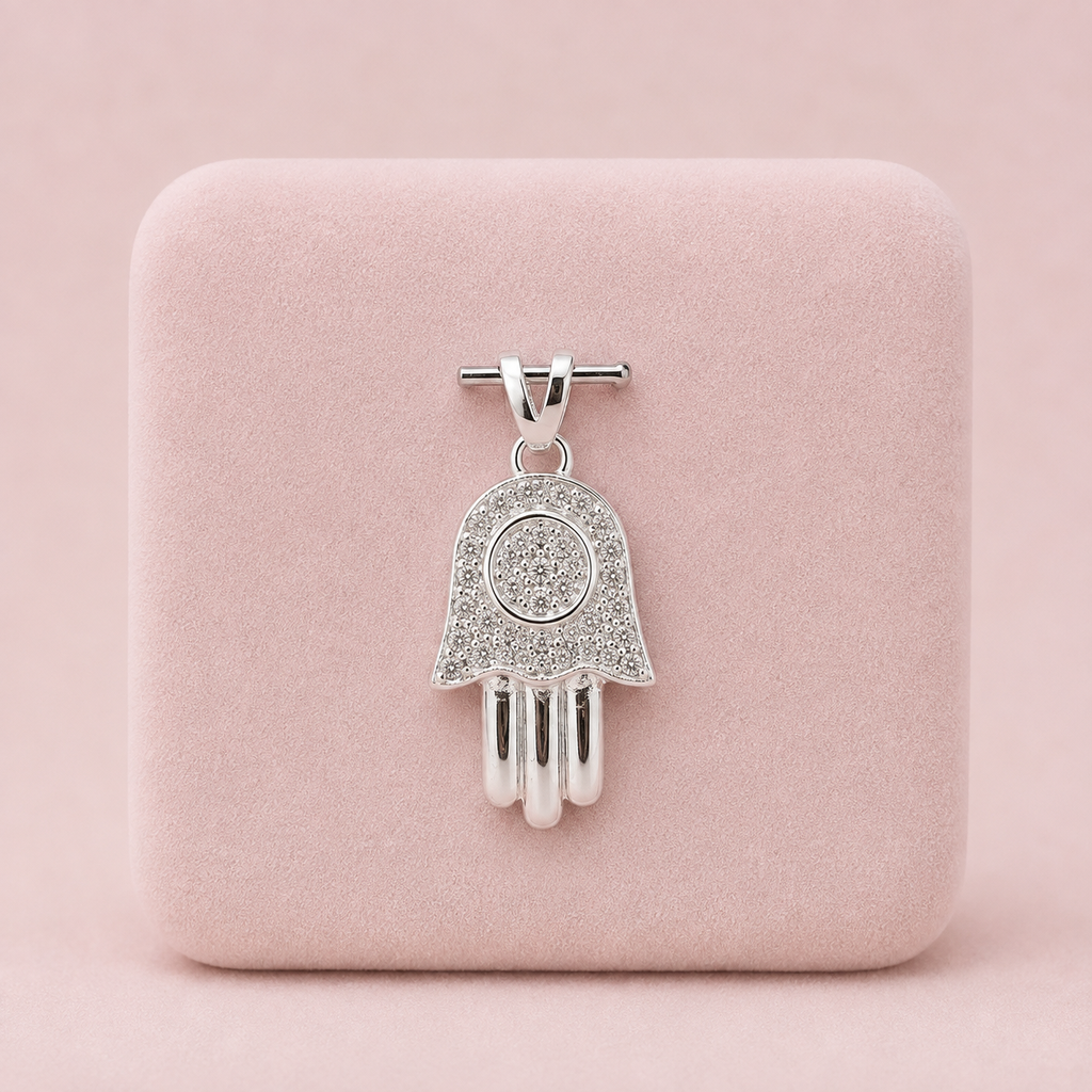 Dije plata ley 925 enjoyado mano hamsa color surtido