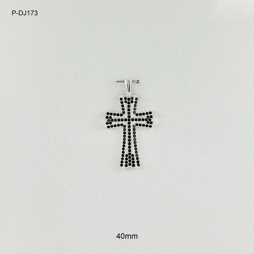 *DIJE PLATA LEY 925 ENJOYADO CRUZ MICROCIRCONES NEGROS 4CM