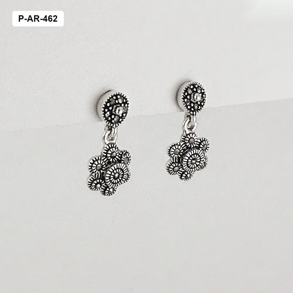 Aretes plata quemada y marquesita plata ley 925 #5