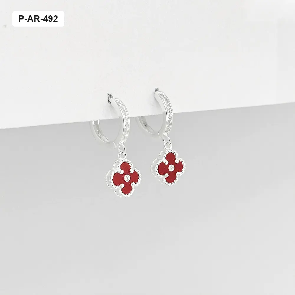Argolla huggie plata ley 925 van cleef rojo