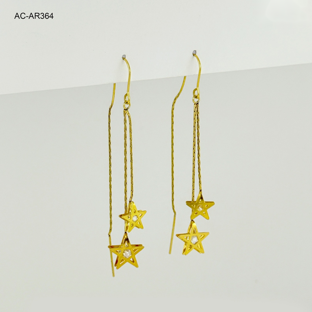 Aretes en acero gold largos sistema de pasar estrellas cristal
