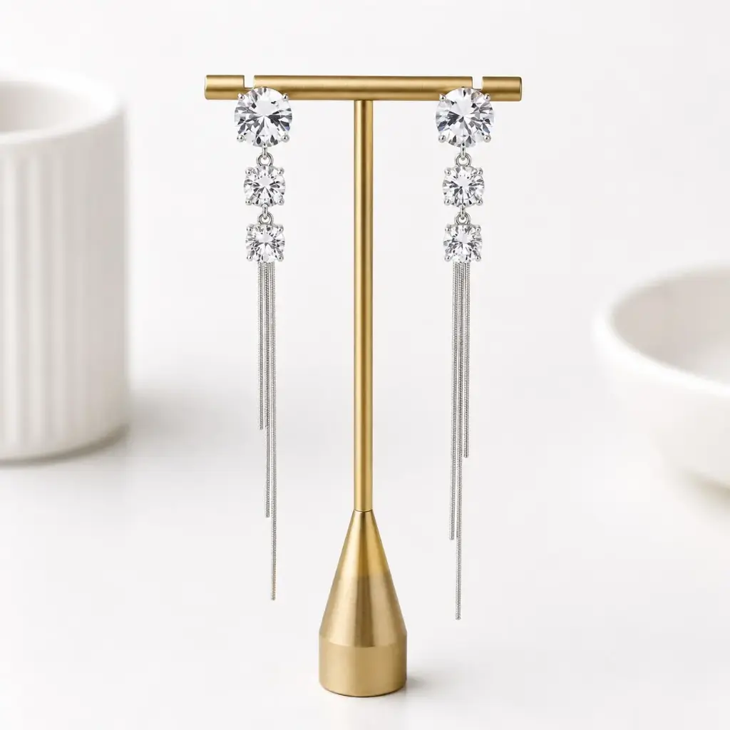 Aretes largos en rodinado silver línea premium broche poste circones