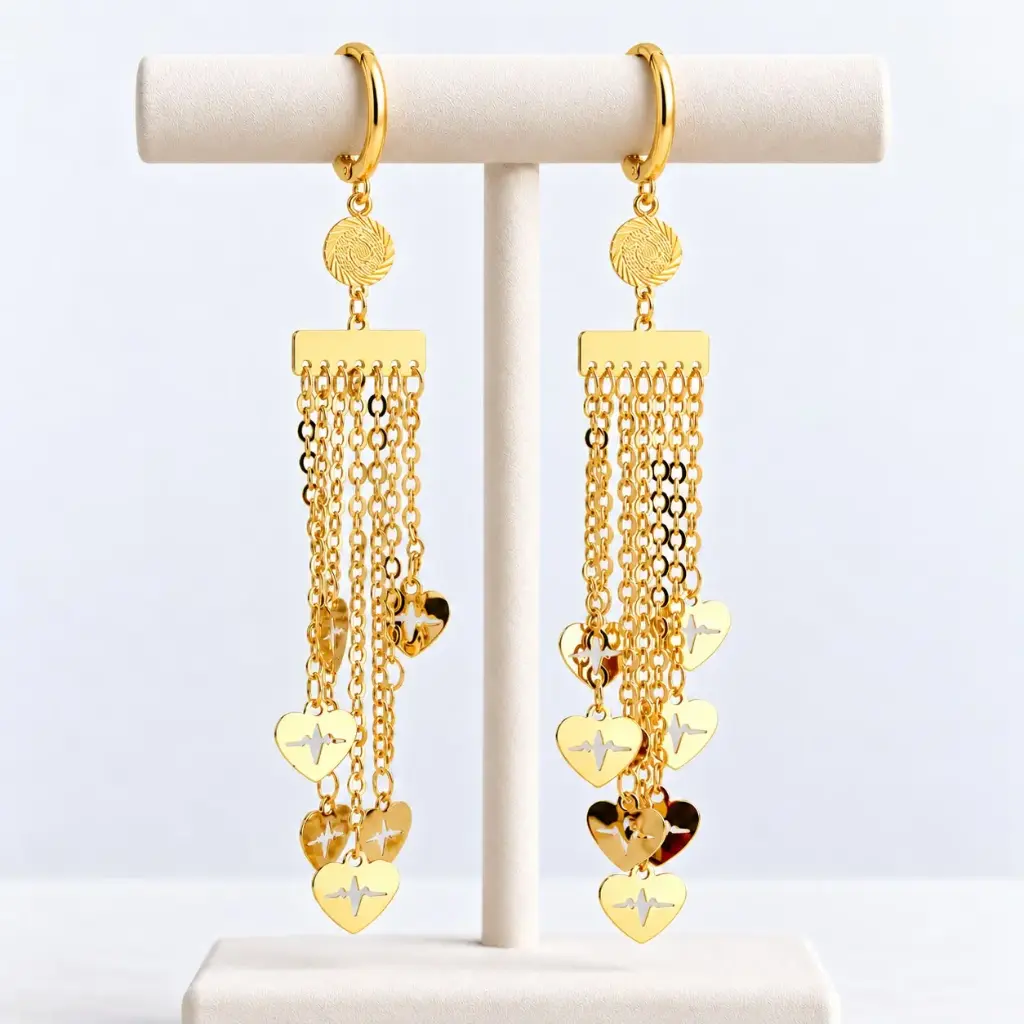 Aretes en goldfilled sistema gancho largo corazones