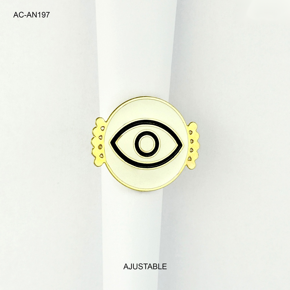 *ANILLO EN ACERO GOLD OJO ESMALTADO AJUSTABLE
