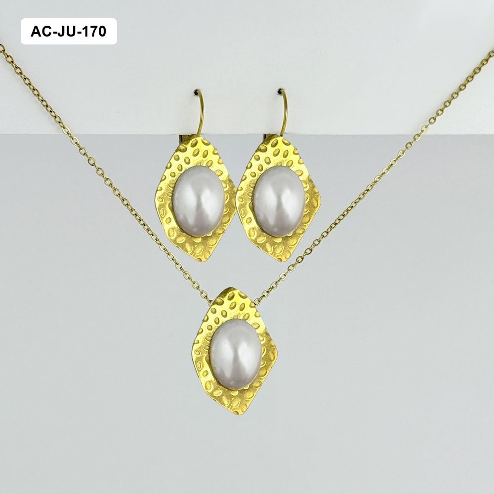 *JUEGO EN ACERO GOLD PERLA VINTAGE