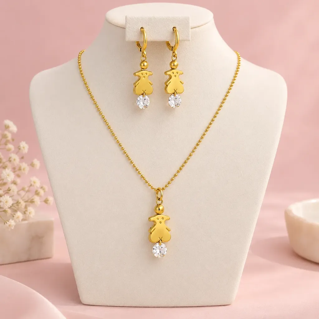 JUEGO EN ACERO GOLD OSOS TOUS CRISTAL BLANCO