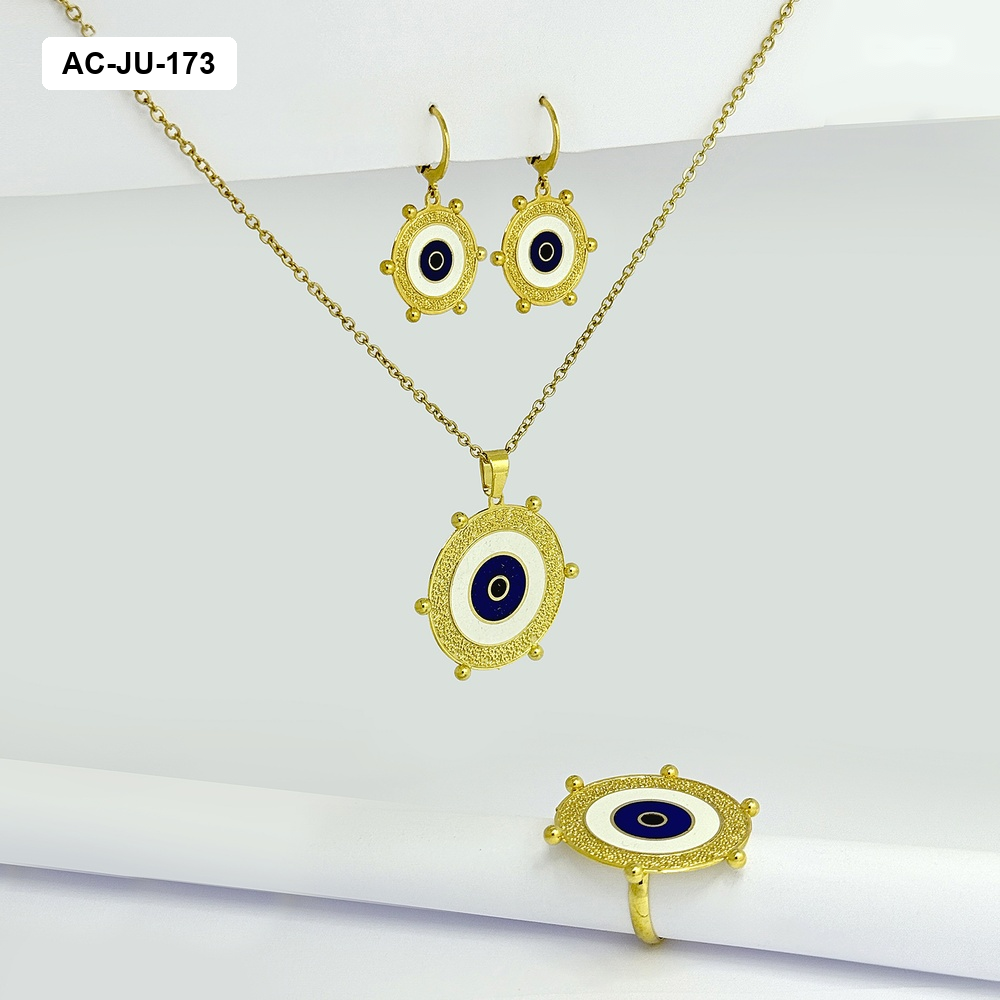 *JUEGO EN ACERO GOLD OJITO ESMALTADO / ANILLO AJUSTABLE