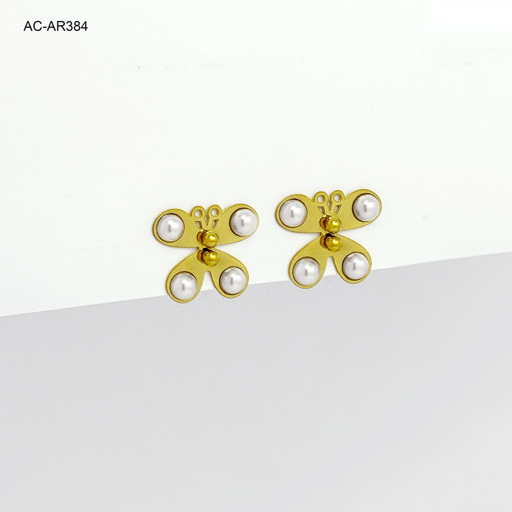 Maxi arete en acero gold mariposas perla