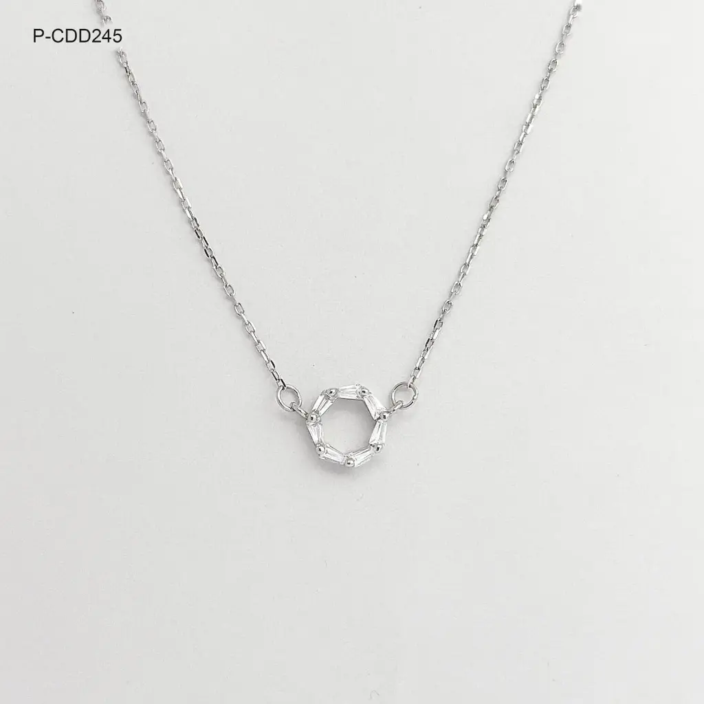 *P-CDD-245 Collar Plata 925 Baño Rodio Círculo cristales 