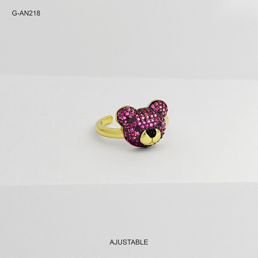 Anillo en rodinado gold osito microcircones color surtido