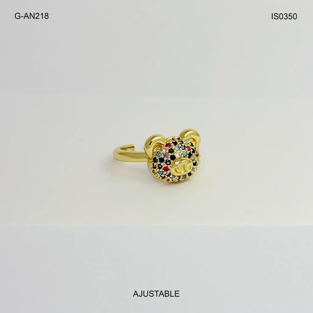 Anillo en rodinado gold osito microcircones color surtido