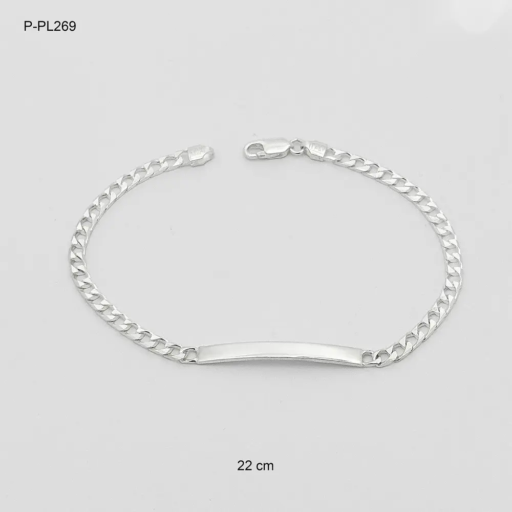 *PULSERA ESCLAVA PLATA LEY 925 TEJIDO BARBADA RECTA 22 CM