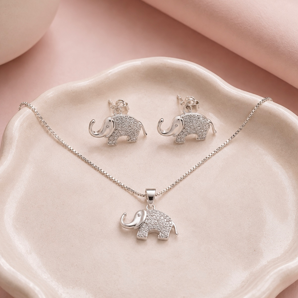 Juego en Plata ley 925 elefante microcircones + cadena 45 cm