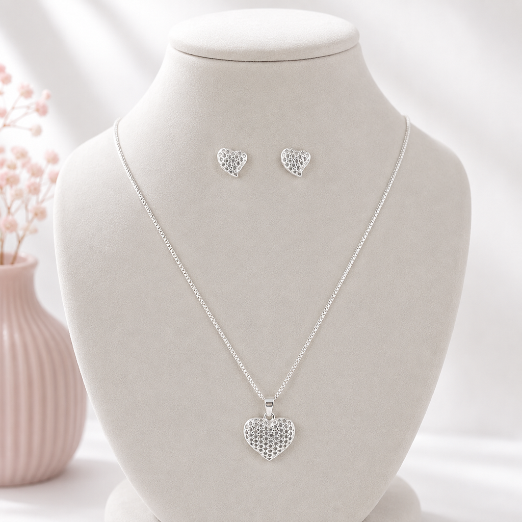 Juego en Plata ley 925 Corazón microcircones blancos