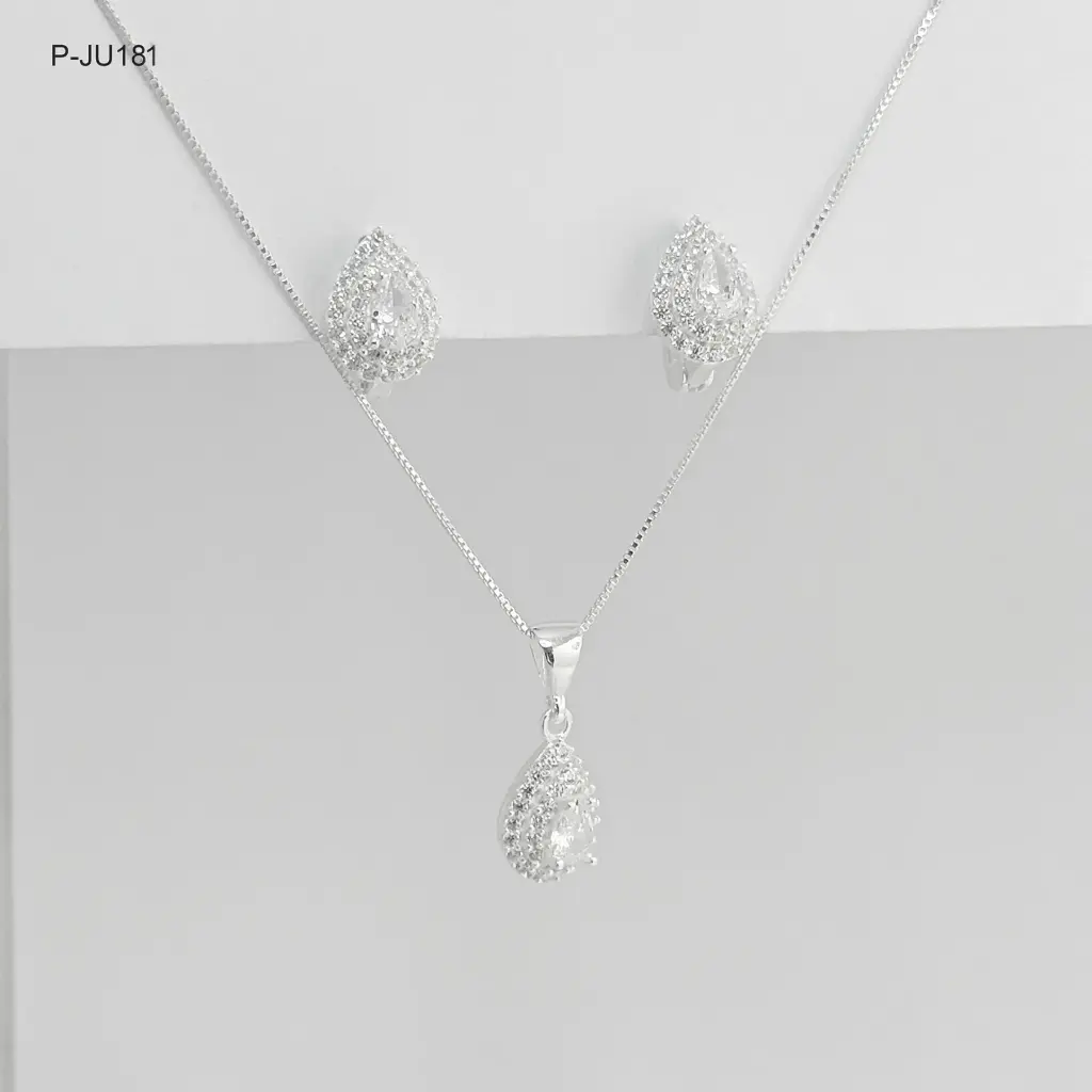 Juego en plata ley 925 gota microcircones blancos