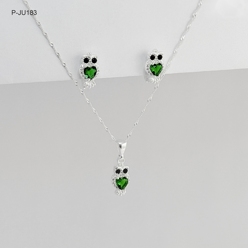 *JUEGO EN PLATA LEY 925 THAI BÚHO CRISTAL VERDE 