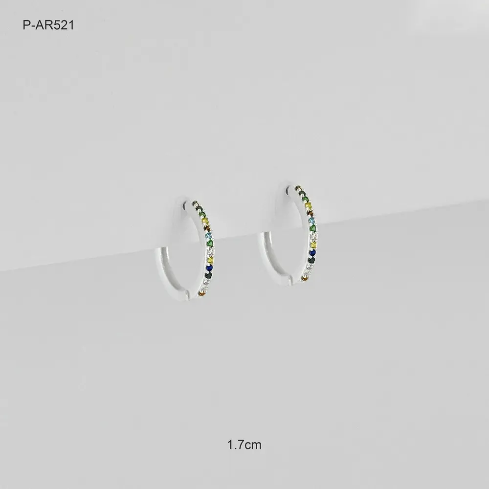 *ARGOLLA EN PLATA LEY 925 HUGGIE 1 LINEA MICROCIRCONES COLOR TUTTI FRUTTI 17MM