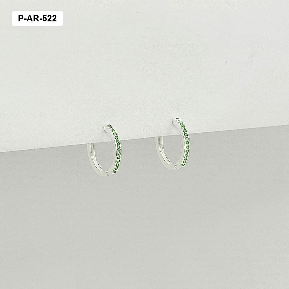 *ARGOLLA EN PLATA LEY 925 HUGGIE 1 LINEA MICROCIRCONES COLOR VERDE 17MM