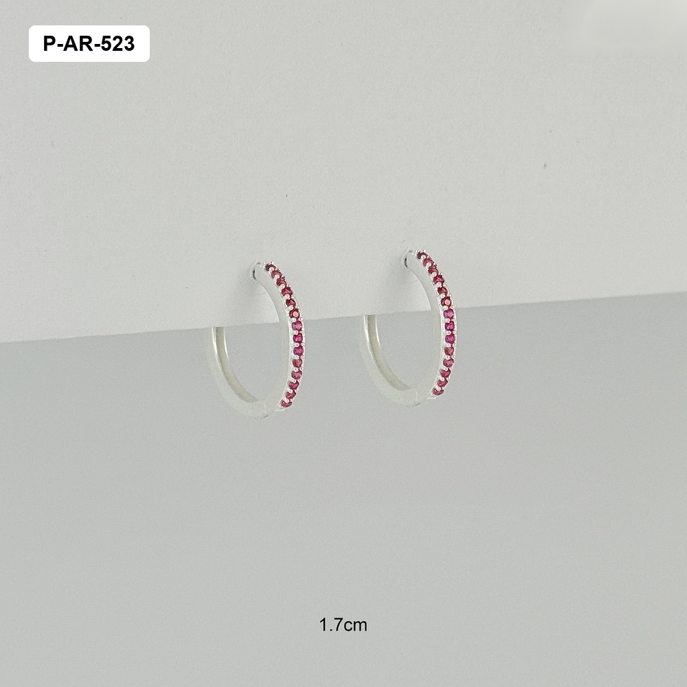 *ARGOLLA EN PLATA LEY 925 HUGGIE 1 LINEA MICROCIRCONES COLOR MAGENTA 17MM