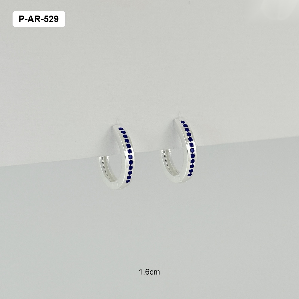 *ARGOLLA EN PLATA LEY 925 HUGGIE DOBLE LINEA MICROCIRCONES COLOR SURTIDO 16MM
