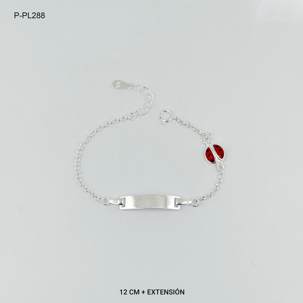 Pulsera en plata ley 925 esclava bebé mariquita esmaltado 12cm con extensión