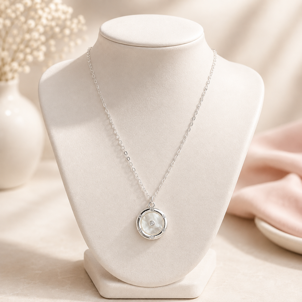 Collar en plata ley 925 círculo nácar