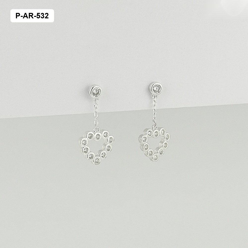 *ARETE PLATA LEY 925 CORAZÓN CRISTALES BLANCOS