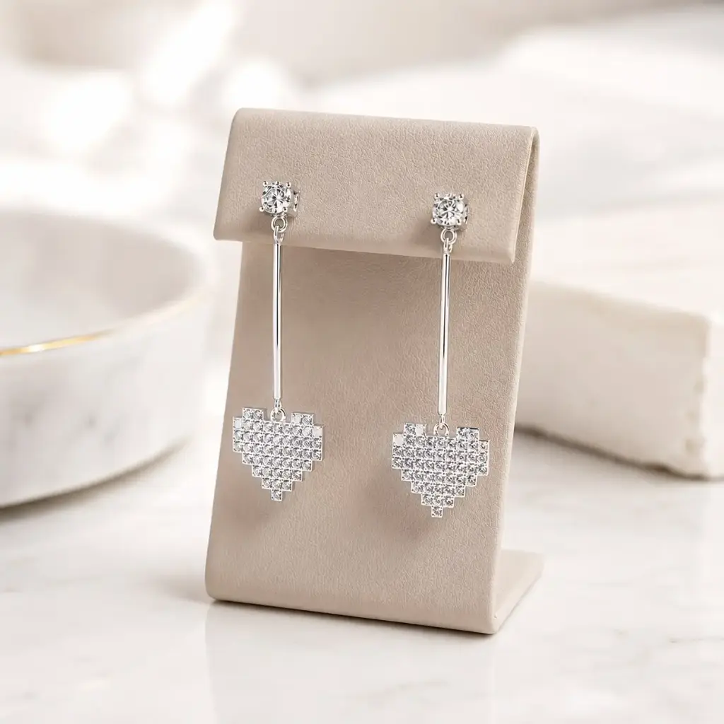 Aretes plata ley 925 corazón microcirconia especial