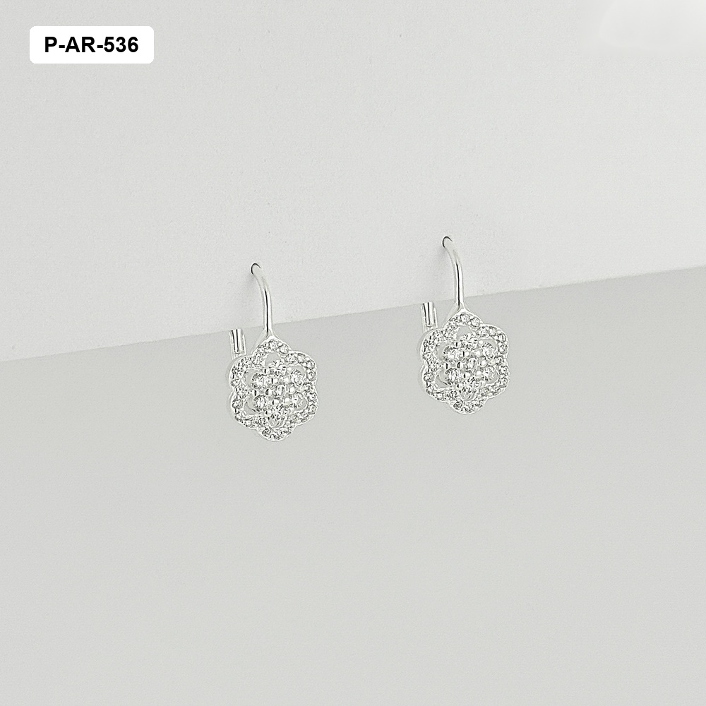 *ARETES EN PLATA LEY 925 SISTEMA GANCHO FLOR MICROCIRCONES