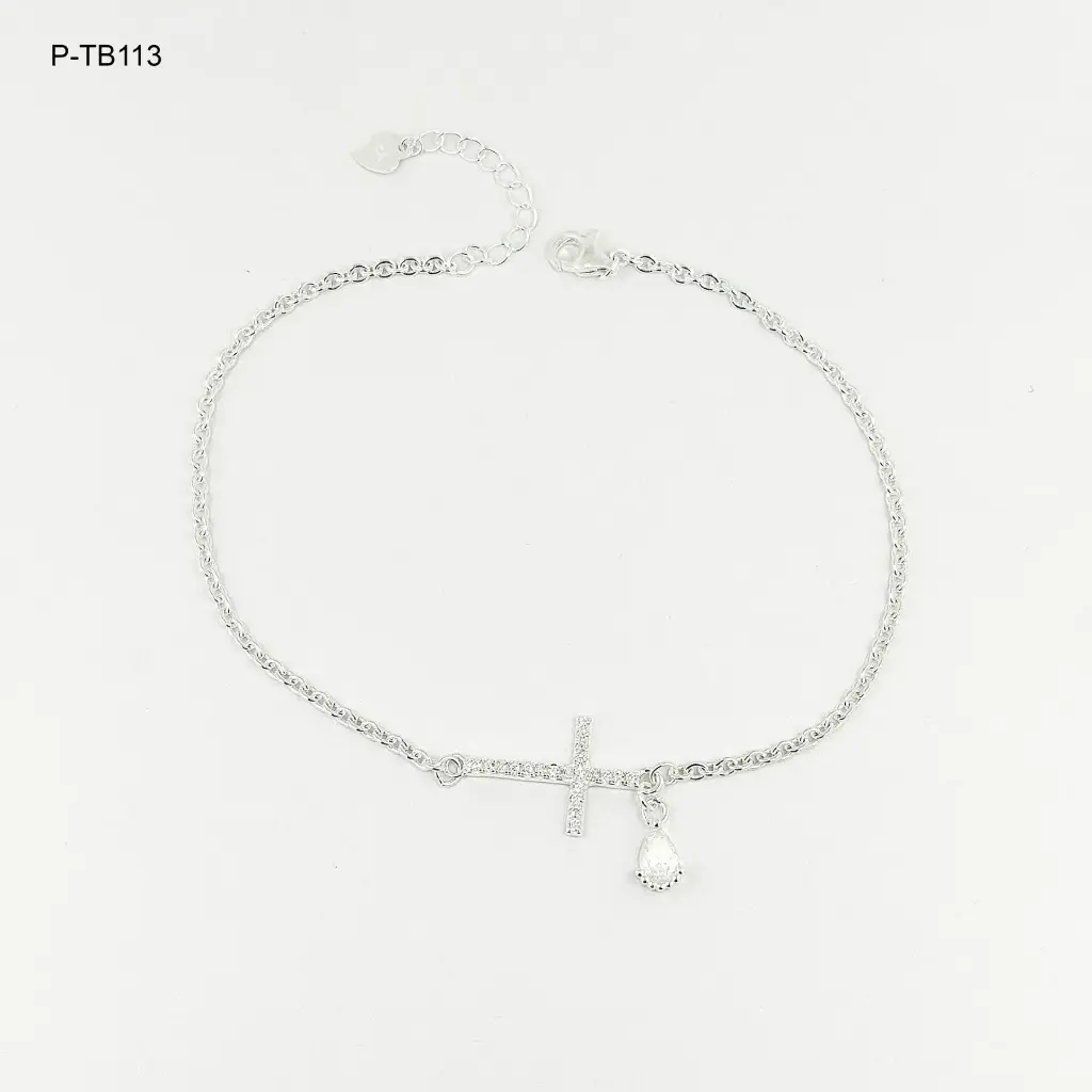 Tobillera en plata ley 925 cruz microcircones