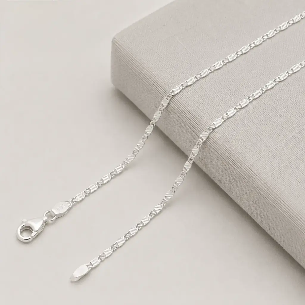 Cadena en plata ley 925 tejido plano diamantada 45 cm