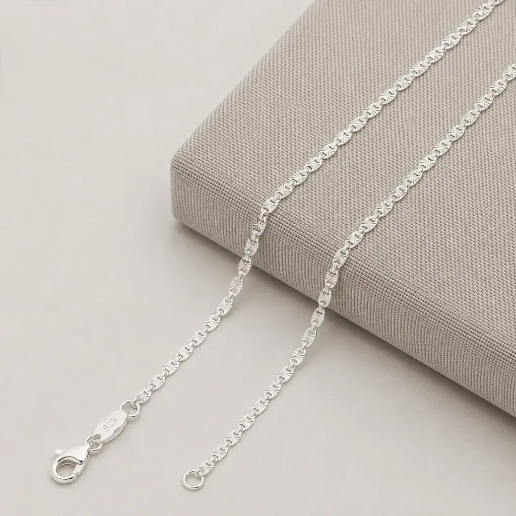Cadena en plata ley 925 tejido plano marinero diamantada 50 cm
