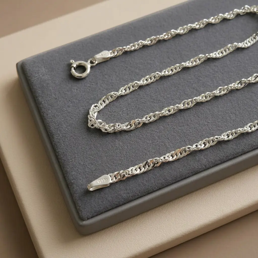 Cadena en Plata ley tejido singapur gruesa 45 cm