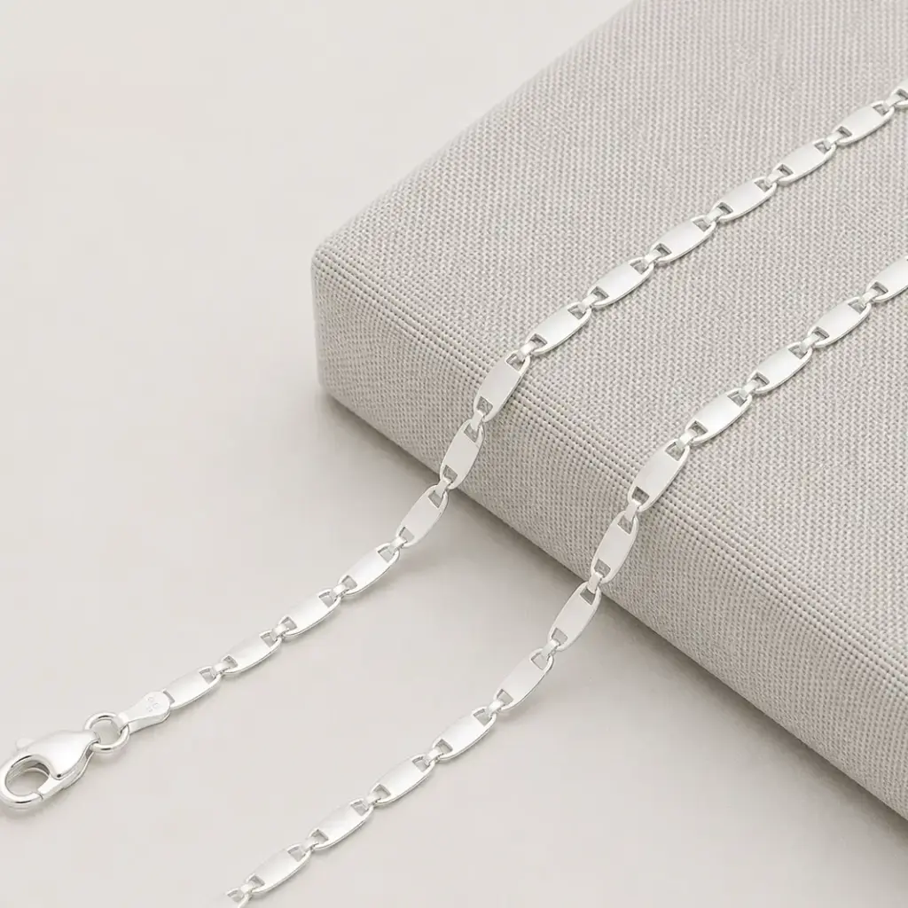 Cadena en plata ley 925 tejido valentino / marinero 45 cm