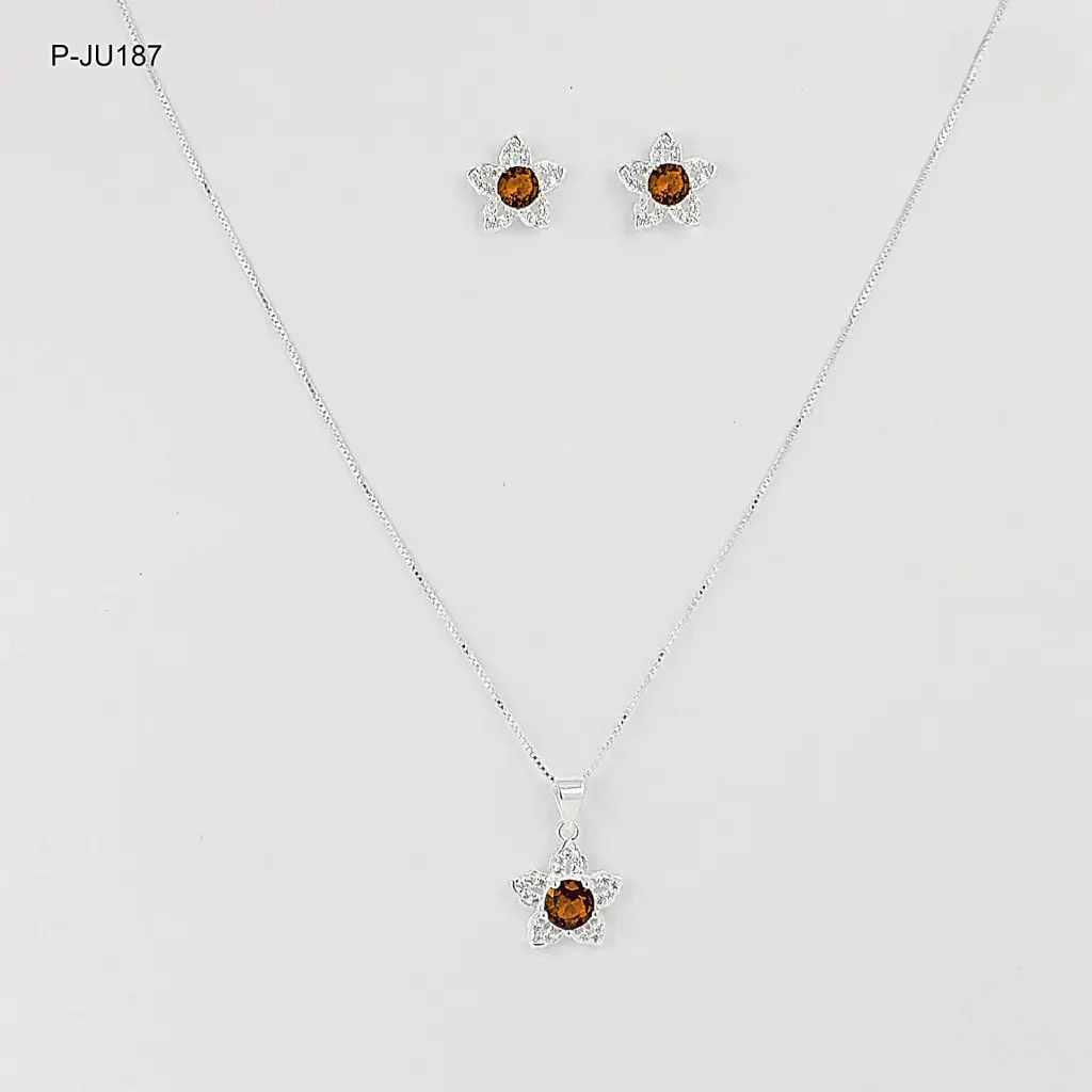 *JUEGO EN PLATA LEY 925 THAI FLOR CIRCÓN ROJO