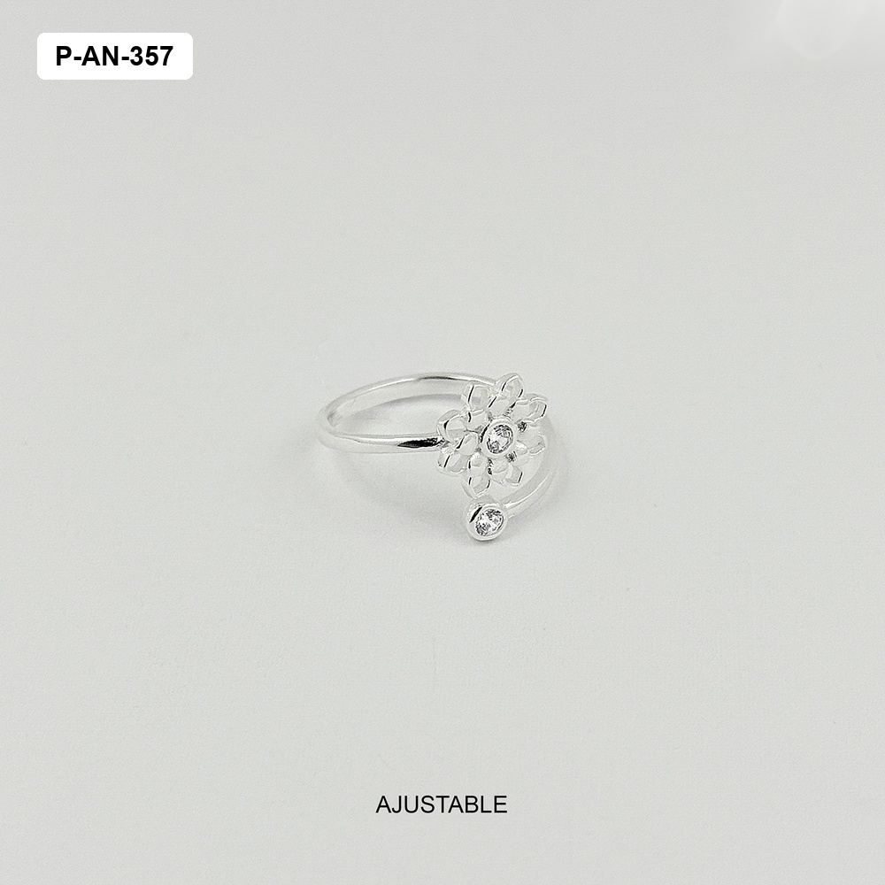 *ANILLO EN PLATA LEY 925 FLOR CIRCON AJUSTABLE