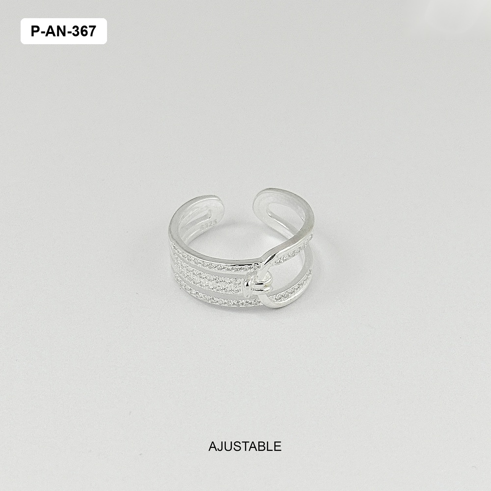 Anillo en plata ley 925 tipo cinturón microcircones blancos ajustable