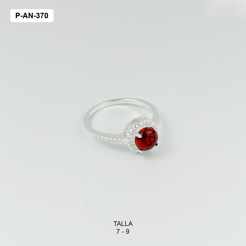 Anillo en plata ley 925 piedra circulo rojo / turquesa