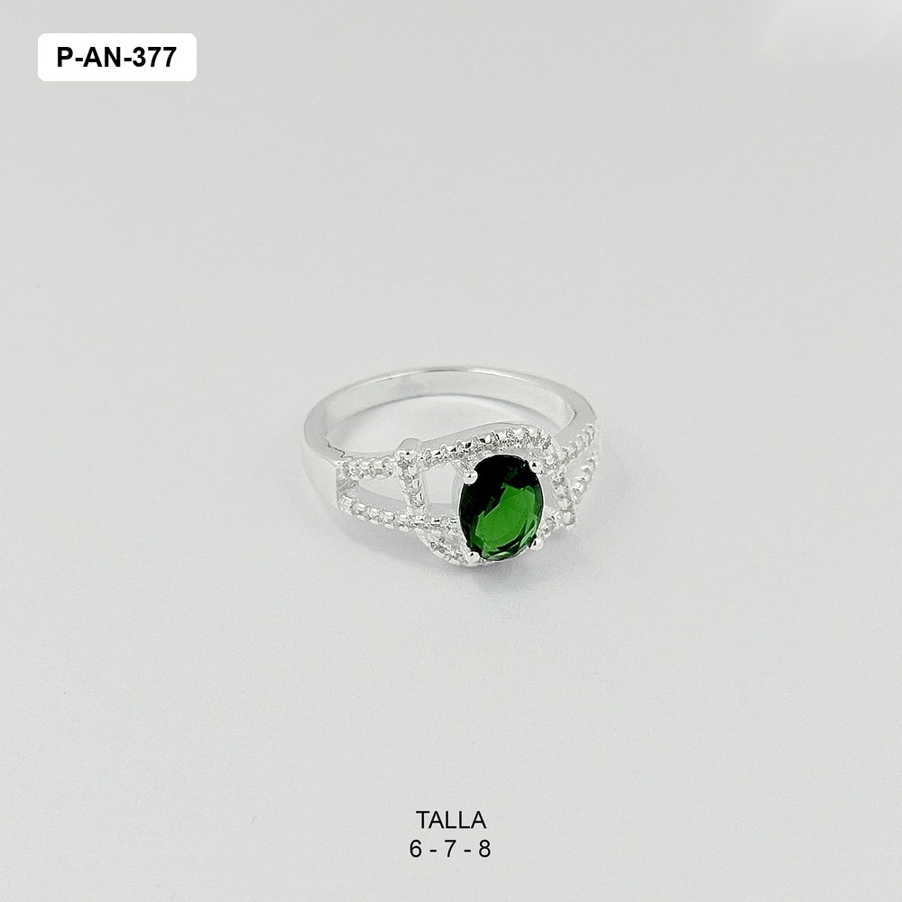 *ANILLO EN PLATA LEY 925 THAI CIRCÓN OVALO BLANCO / VERDE