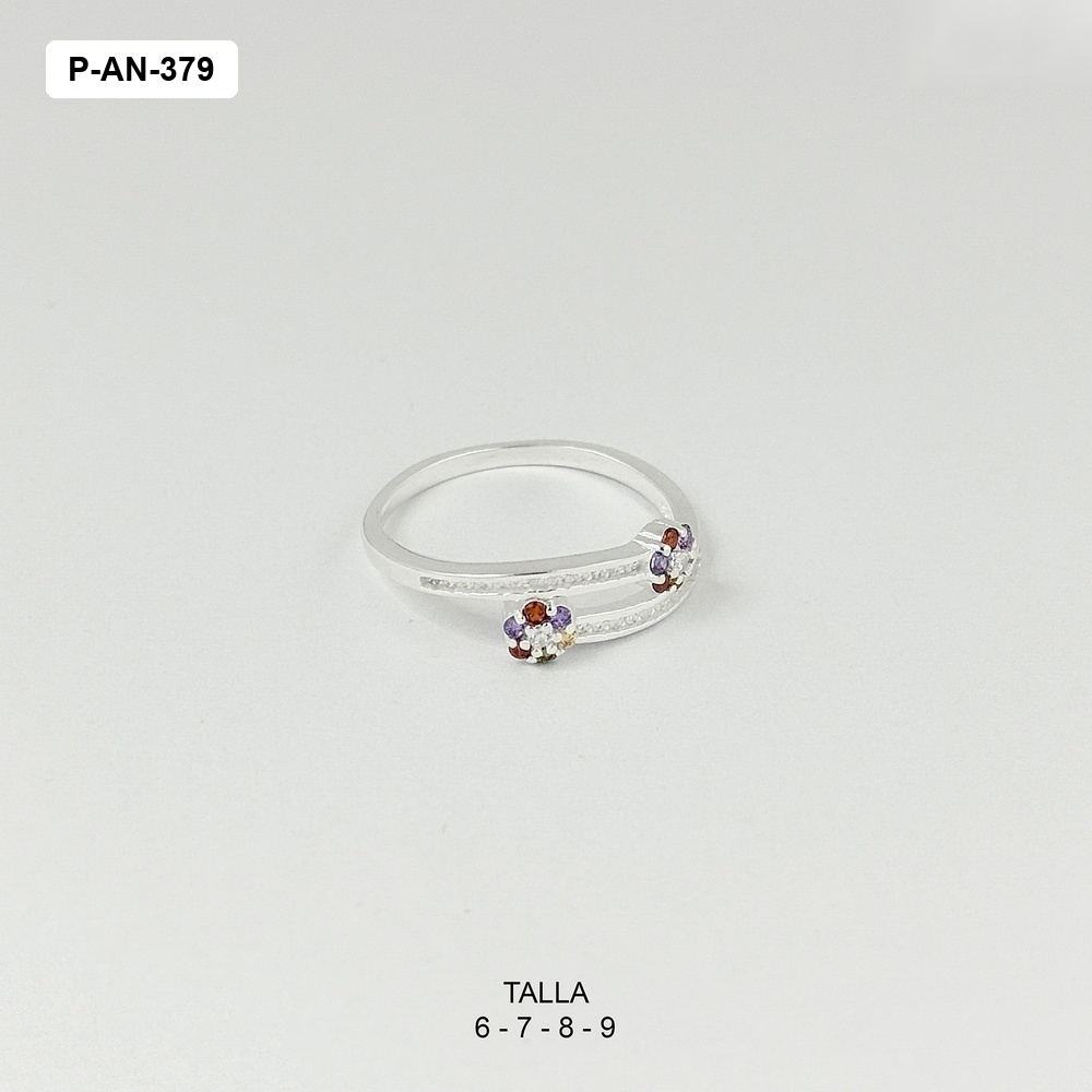 *ANILLO EN PLATA LEY 925 DOS ROSITAS MICROCIRCONES BLANCO / COLOR