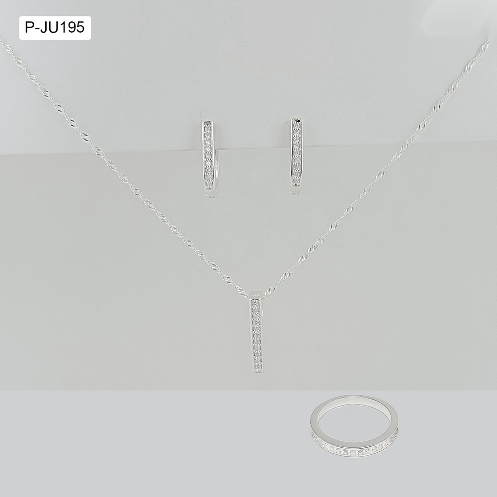 *P-JU-195 SET EN PLATA LEY 925 BARRA CIRCONES  CON ANILLO
