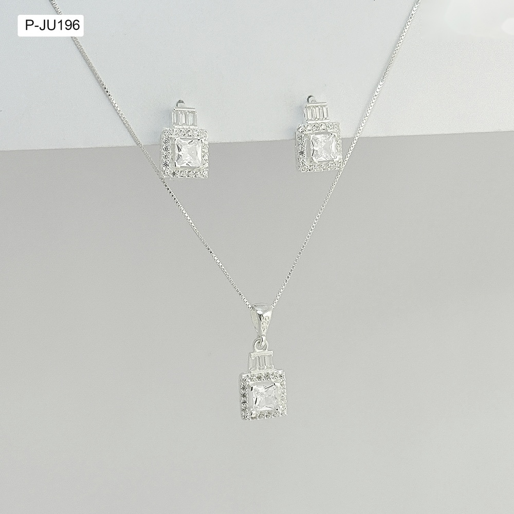 *P-JU-196 JUEGO EN PLATA LEY 925 CRISTLA BLANCO CUADRADO