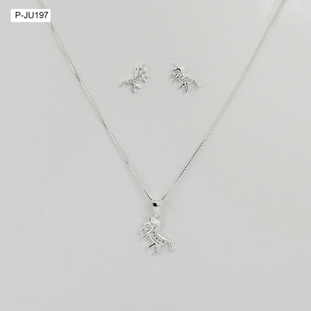 *P-JU-197 JUEGO PARA NIÑA EN PLATA LEY 925 UNICORNIO 