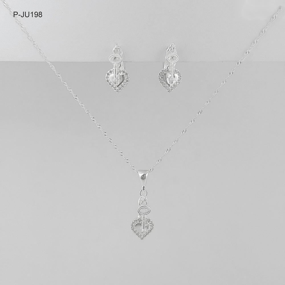 Juego en plata ley 925 corazón llave microcirconia