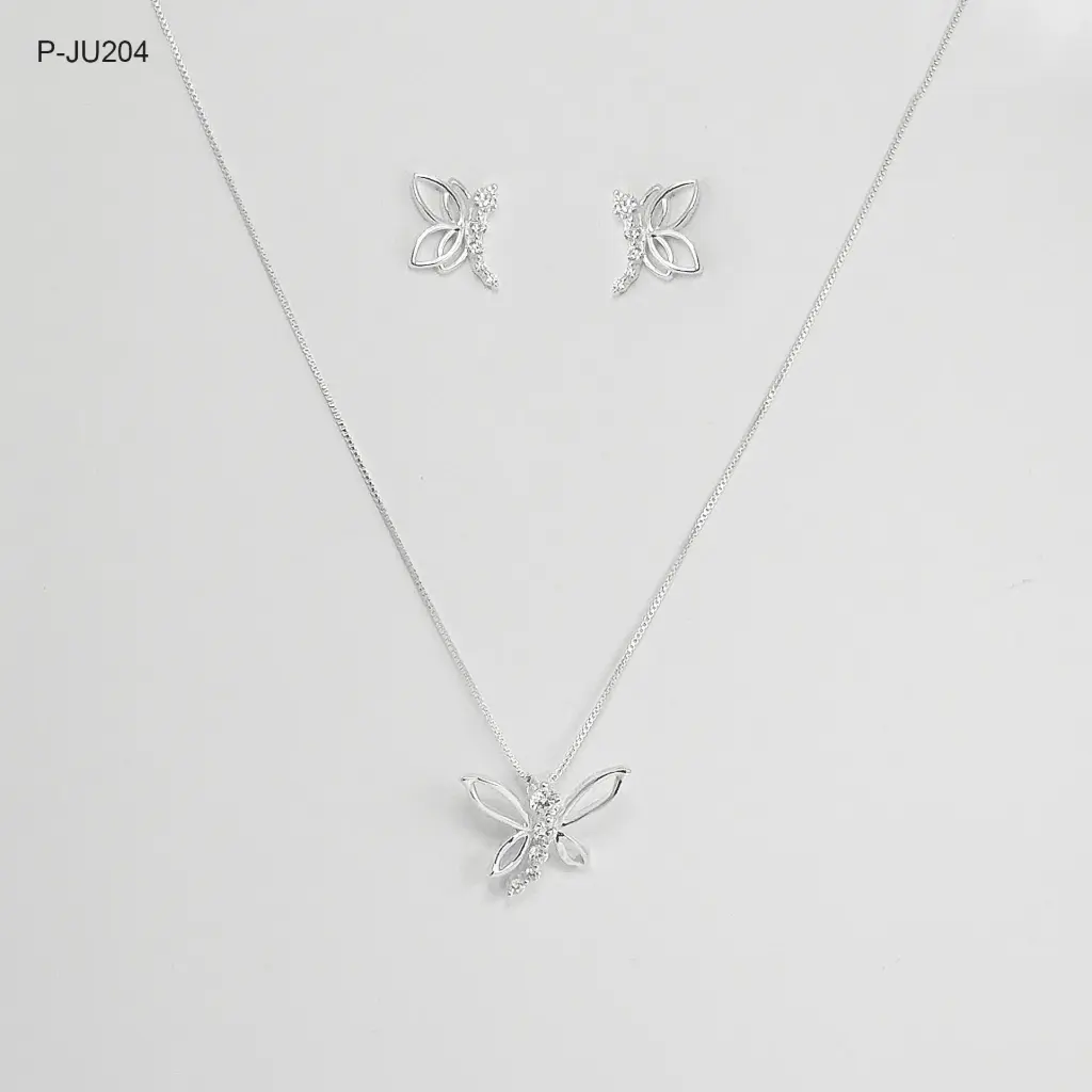 Juego en plata ley 925 libélula circones blancos