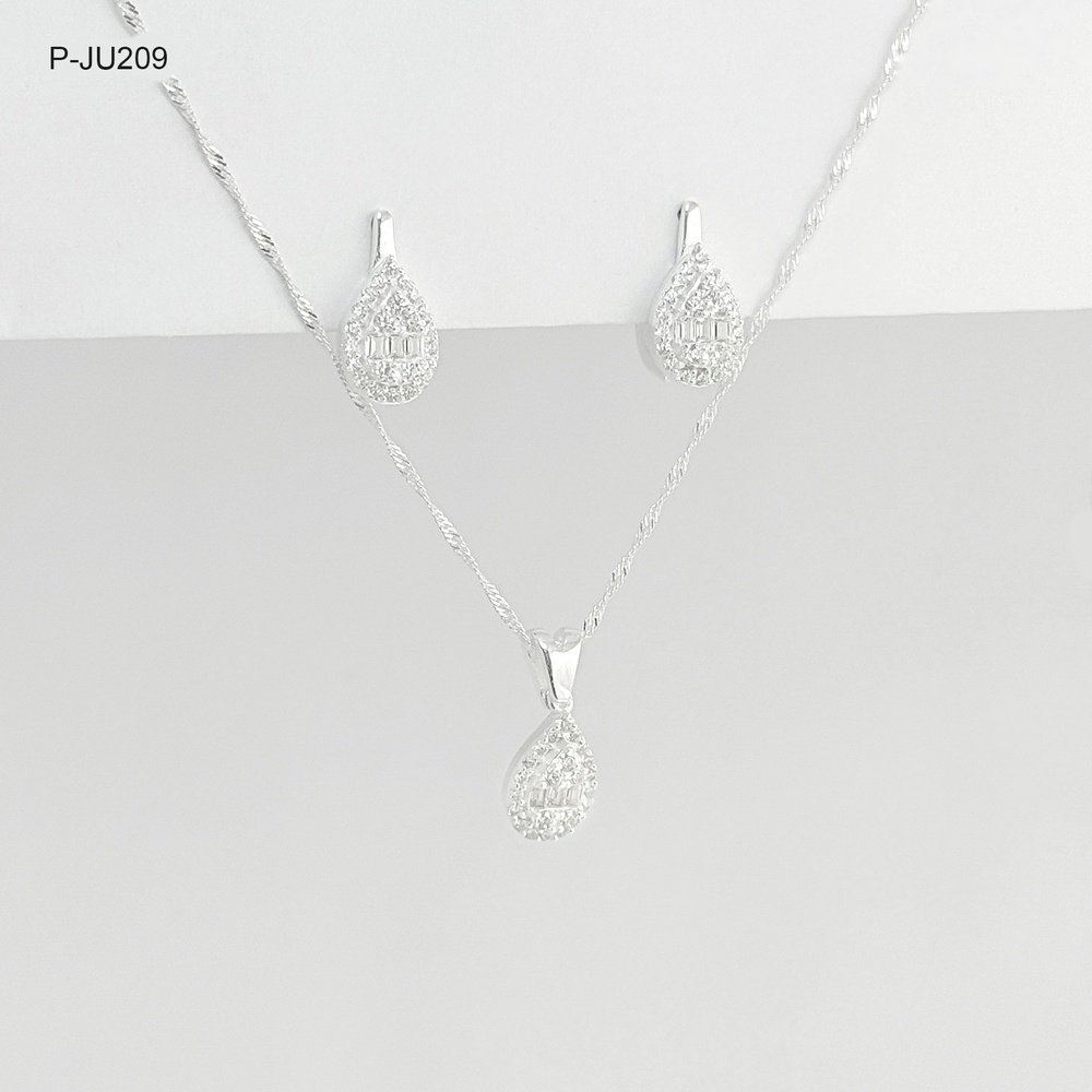 *P-JU-209 JUEGO EN PLATA LEY 925 GOTA CRISTALES BAGUETTE 